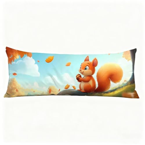 Taie Oreiller Mignon Oreiller de Corps Écureuil Taie de Traversin 120 x 40 cm (Lot de 1) Coussin pour Dormeur Latéral,Impression Recto Verso Velour Taies D'oreillers pour Salon Lit Coussin Long H0-620