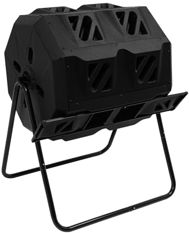 Repomanda, Composter, compostiera a doppia camera, 160 l, rotante, compostiera con piedistallo, per giardino, rifiuti da cucina, fertilizzante biologico, produzione di compostaggio