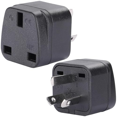 Flomiara 2 Pack UK to Australia Plug Adapter, New Zealand Plug Adaptor, UK to China AU Plug Adapter, Grounded Travel Adapter for Australia New Zealand China Fiji Argentina and More, Black (Type I)