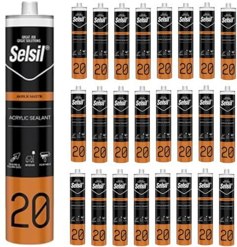 SELSIL Silicone Sigillante Acrilico Flessibile, Bianco, per Legno, Metallo, Plastica e Muratura, Resistente agli UV, 310 ml x 25 Pezzi