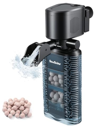 Filtro Interno per Acquario, Dotato di Sfere biologiche ceramiche, spugne filtranti e Cotone Carboni Attivi, Sistema di filtrazione e ossigenazione per acquari Piccoli e Medi