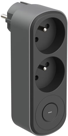 Electraline 531207 Adattatore Spina Multipresa Biplite Prima 2 Prese Francesi 16A con Interruttore ON/OFF, Adattatore da parete, Nero/Grigio