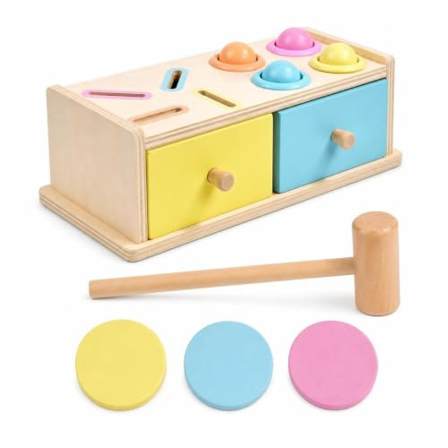 SiaBiced Juguete Educativo Caja, educación temprana - reconocimiento Formas - coordinación Ojo Mano - Almacenamiento con cajones, Caja de Golpear y lanzar