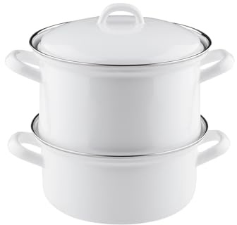 Riess, 0286-033, potatiskokare med emaljlock 18, CLASSIC- WEISS, 19 cm hög, 18 cm i diameter, emalj, vit