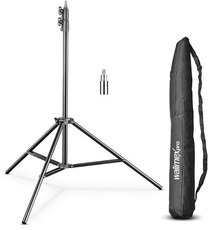 Walimex pro FT-8051 trépied de lampe 260 cm - trépied léger avec amortissement à ressort, hauteur maximale 260 cm, capacité de charge de 5 kg, aluminium, pour studio de photographie en extérieur, avec sac et adaptateur, noir