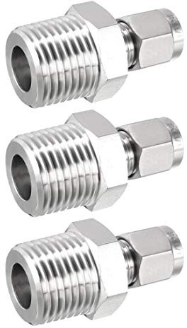 uxcell Compression Tube Fitting, 1/2 NPT Male x Ф1/4 Tube OD with Double Ferrules 3pcs