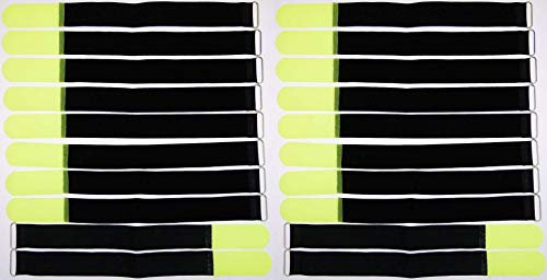 20x 40 cm x 40 mm wiederverschließbare Klett-Kabelbinder NEON GELB mit Metall-Öse - Kabel-Klettband 400 mm wiederverwendbar