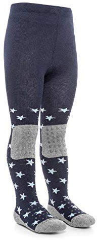 LaLoona Baby Crawling Tights - Baby Tights with ABS Anti-Slip Sole and Knees - Stars Blue (86/92 (12-24 Months))