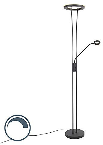 Qazqa - Moderne Stehleuchte I Stehlampe I Standleuchte I Lampe I Leuchte schwarz inkl. LED mit Lesearm - Divine Dimmer I Dimmbar I Wohnzimmer I Schlafzimmer I Deckenfluter - Stahl Länglich - I (nicht