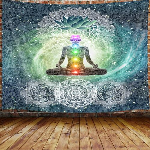 Großer Chakra-Wandteppich, 7 Chakren, Yoga, Meditation, Zen-Dekor, Wandbehang für Schlafzimmer, Hippie-Lotus, spirituelle Wandteppiche, Poster, Stranddecke, Studentenwohnheim, Zuhause (229 x 178 cm)