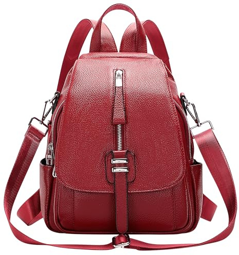 ALTOSY Echter Leder Rucksack Damen mit Geldbörse Vielseitige Tasche | Mit Schnalle Klappe, 3-in-1 Tragetasche, Passt für 9,7 ipad, Lässiger Schulterrucksack für Alltag, Reisen, S85 Claret