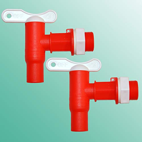2stk Wasserhahn für Regentonne Regenfass, der Kunststoff-Auslaufhahn in rot mit Mutter und Dichtung, für Regenspeicher, Wasserbehälter. Auslaufventil Kugelhahn