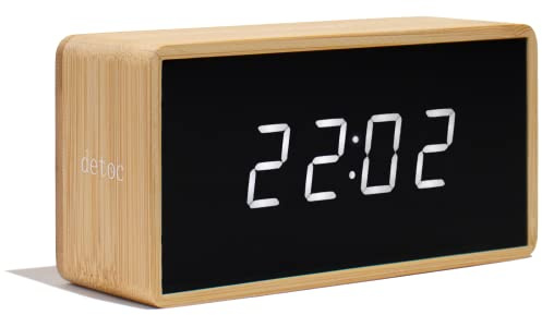 Dig Detox Detoc Bamboo LED Digital Clock with Temperature Date Time Alarm - Alarm Clock for Bedroom - USB Rechargeable Table Clock for Living Room