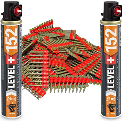 Fuel Cell HB42_RM152 - Clavos de hormigón (1000 unidades, 38 mm de diámetro, 2,6 mm de diámetro, 2 cartuchos de gas para todo el año, 152 mm de diámetro)