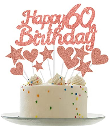 Personalised Happy 60th Birthday Cake Toppers RoseGold Cake Decorations for Women,Her,Lady 601th Birthday Cake Cupcake Topper, Glitter Cakes Decoration for 60 Birthday Anniversary Party Supplies