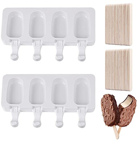 Yayatty Stampi per ghiaccioli in Silicone, 2 Set stampi per ghiaccioli con 50 Bastoncini per Gelato al Cioccolato congelato Fai da Te