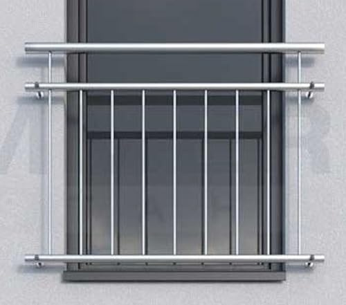 Französischer Balkon aus Edelstahl V2A, Brüstung, Sicherung, geschweißt - Länge 116-130 cm (ohne Befestigungsset, 116, Zentimeter)
