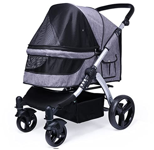 Hundewagen Hundebuggy Tragbarer Katzen- Und Hundekinderwagen, Einfach Zu Faltender Großer Und Mittlerer Haustier-Jogging-Kinderwagen, Multifunktions-Reisesystem Für Haustiere (Color : Gray-1)