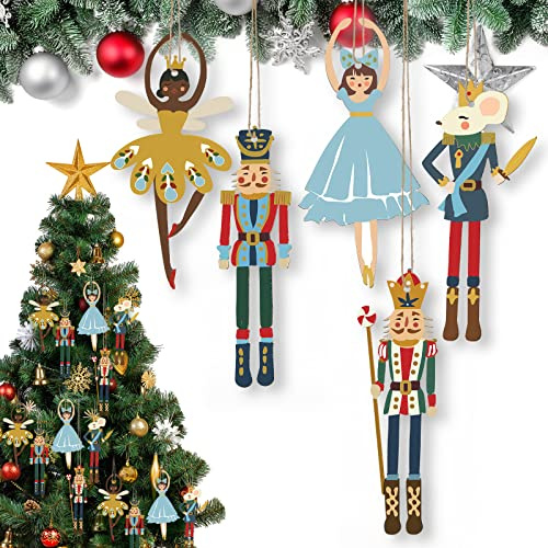 Weysat Weihnachtliches Nussknacker-Dekorationsset, Nussknacker-Ornamente für Baum, Mini-Prinzessin, Ballett, Maus, König, Soldat, Figuren für Weihnachtsbaum, Outdoor-Party, Holz, lebendiger Stil, 20
