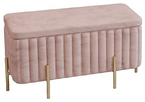 AZICYN Ottomane Aufbewahrungsbox Beautify Storage Ottomane Bank Chaiselongue Fußhocker Hocker Bettende Fenstersitz für Schlafzimmer, Flur, Wohnzimmer – Rosa Samt mit goldenen Metallbeinen
