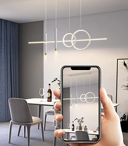 Moderne LED Pendelleuchte Esstisch Hängelampe Dimmbar Mit Fernbedienung Esszimmer Hängeleuchte Esszimmer Pendellampe Höhenverstellbar Kronleuchter für Wohnzimmer Büro Hängeleuchte (Weiß, 100cm)