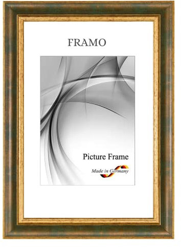 FRAMO N°48 Marco de fotos barroco, 50 x 70 cm, de madera maciza, marrón oscuro, dorado, marco de madera antiguo, incluye lámina de cristal sintético antirreflectante y ganchos de metal