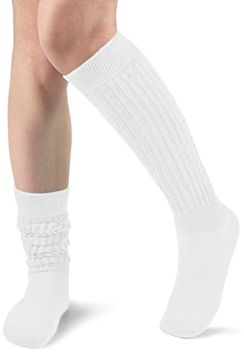 Witwot Slouch Socks Women Knit Knee High Boot Long Tube Scrunch Sock White