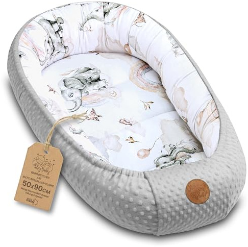 Nestchen Baby - Babynestchen Neugeborene Minky Babynest für Kinderbett Vielseitiges tragbar Nest kuschelnest zubehör für babybett warm Winter coccon Elefant Hellgrau