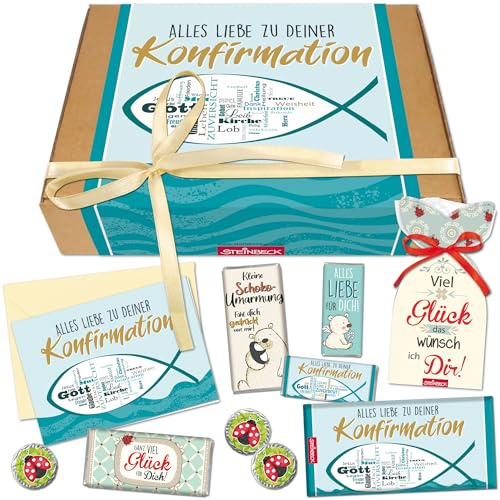 STEINBECK Geschenk Set - Alles Liebe zur Konfirmation - mit Glückwunschkarte verschiedenen Schokoladen und Fruchtgummi die besten Wünsche Konfirmand Konfirmandin