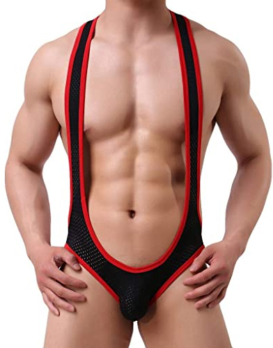 ROSVAJFY Herren Jockstrap Straps Bodysuit Sexy Mankini Atmungsaktiv Tanga Unterwäsche Wrestling Singlet Leotard Männer String Straps Slips Jumpsuit Stretchy Einteilige Bademode