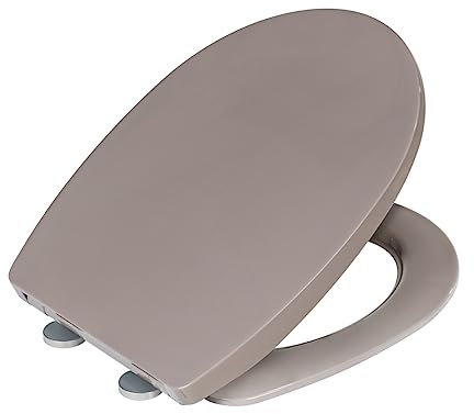 WENKO WC-Sitz Mod. Tilos stabiler Premium Toilettensitz mit Easy Close Absenkautomatik und Fix-Clip Hygiene Befestigung aus bruchsicherem Thermoplast in Taupe Maße 36,5 x 45 cm Innenring 22,5 x 29 cm