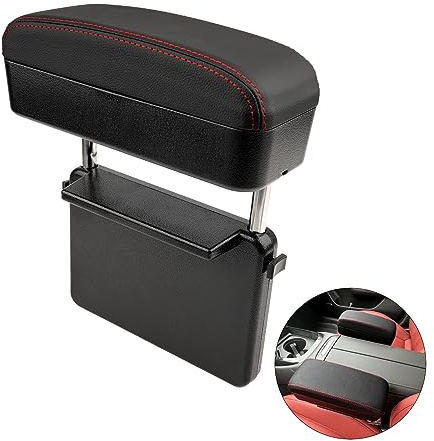BIXUAN Universal Mittelarmlehne Aufbewahrungsbox Auto Sitz Gap Organizer Armlehne Mittelkonsole Ellbogenstütze (Passend für alle ohne Handbremse Autozubehör) Schwarze rote Linie
