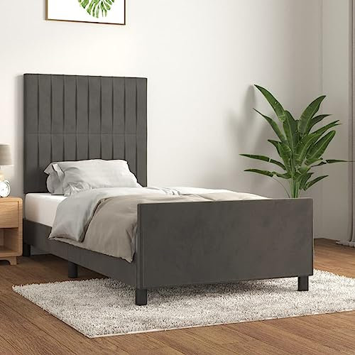 Camerina Bettgestell mit Kopfteil Bett Mit Bettkasten Bett Kopfteil Bettrahmen Dunkelgrau 90x190 cm Samt