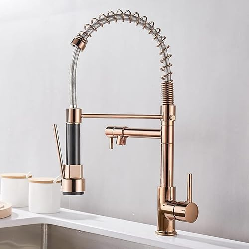 EGTink Kitchen Sink Mixer Tap,Kitchen Mixer Taps with Pull Out Sprayer,360°Swivel Kitchen Faucet Single Handle,2 Spray Modes(Rose Gold)