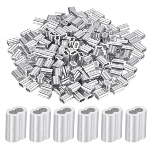 sourcing map Manicotto a crimpare in alluminio da 3/32 2,5 mm, doppia ghiera per funi metalliche, argento, 200 pezzi