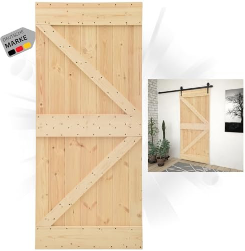 DELUKE® Schiebetür Holz KEOR rustikal Braun | 80x210cm, Kiefernholz Tür | ohne Beschlag | Holzschiebetür Scheunentür Schiebetüren Holztür Schiebetürsystem Zimmertür Innentür