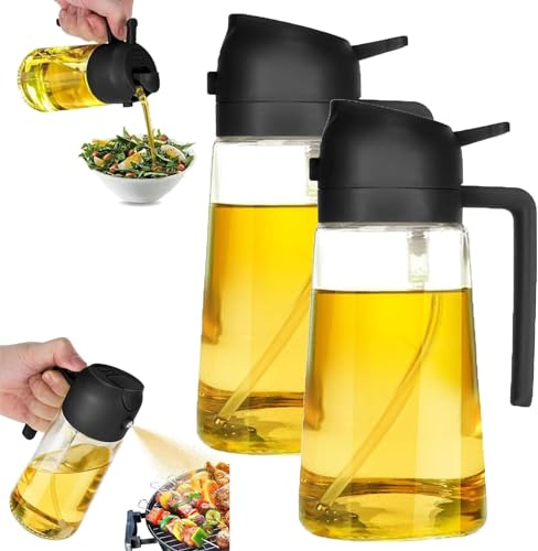2 In 1 Oil Dispenser and Oil Sprayer,Oil Dispenser Bottle Spray and Pour,Oil Spray Bottle with Pour Nozzle,Food Grade Spray Bottle for Oil,Oil Sprayer for Cooking (400ml*2,Black)