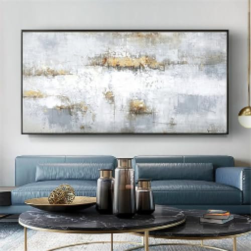 Pintura al óleo abstracta de lámina de oro gris, arte moderno en lienzo, cuadros de pared extra grandes, decoración, cuadros de pared para sala de estar, dormitorio, 100x200cm/39x79in sin marco