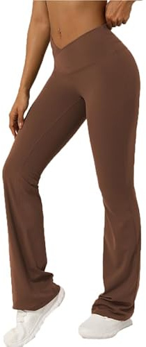 BSLVWG Pantalon de yoga Bootcut pour femme, leggings évasés, taille haute, jambes larges, pantalon évasé pour la gym, le travail décontracté, marron, XXL grande taille