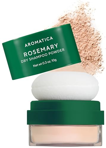 AROMATICA Champú seco en polvo de romero 10 g/0,3 oz - Champú seco tamaño viaje con pantenol y biotina para cabello | Sin aerosoles ni talco.