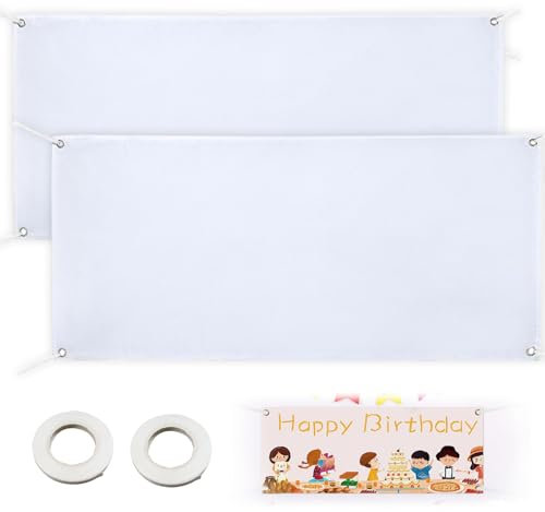 2 Banderole Personnalisée 120 x 60CM Bannières Blanche,Grandes Bannières Vierges Blanche Polyester Banniere avec Corde de Suspension de 10 m pour DIY Mur Extérieur Intérieur Enseignes Bureau Affichage