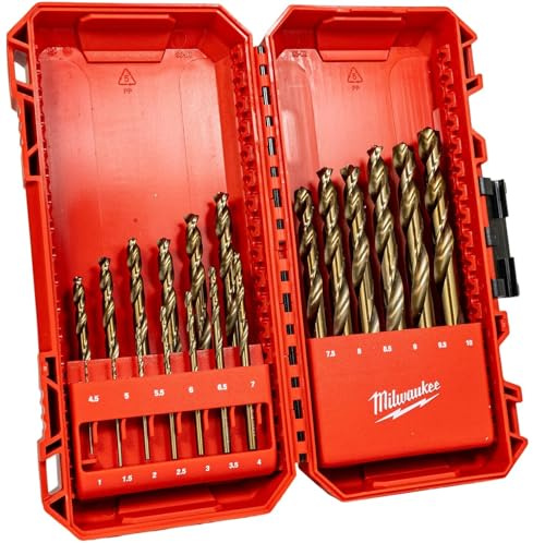 MILWAUKEE Red Cobalt - Caja de 19 brocas rectificadas de HSS al cobalto al cobalto para perforar hierro y acero