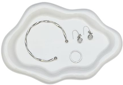 YoHyien Piattino Portagioie a Forma di Nuvola, Decorativo Vassoio Portaoggetti in Ceramica, Vassoio Profumi per Cosmetici, Piattino Porta Gioielli per Anelli, Collane, Braccialetti (Bianco)
