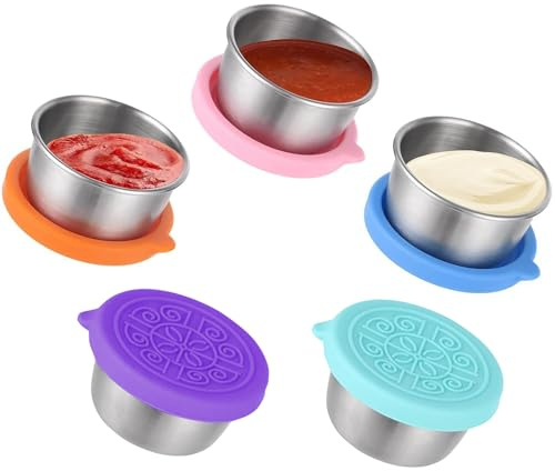 OWLMATE 5 Stück Salat to go Box Dressing Behälter Kleine Dosen Bento Box Zubehör mit Silikon Deckel Auslaufsichere, für Snack, Dips, Salat, Gewürze