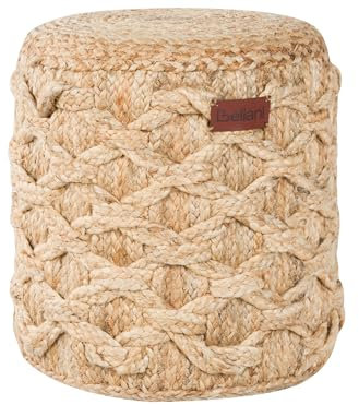 Beliani Pouf Jute beige geflochten ⌀ 40 cm rund EPS-Füllung Boho Stil Turkan