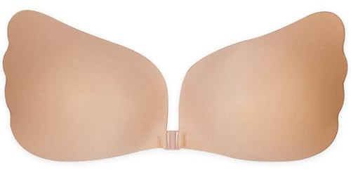 Dilara axelbandslös push-up bh självhäftande – osynlig återanvändbar självhäftande bh för rygglös outfit – säkert grepp och volym, Beige, A