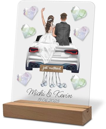 Personalisiertes Geldgeschenk Hochzeit Acrylglas mit Hochzeitsauto Hochzeitsgeschenke für Brautpaar Hochzeitsgeschenke Geld Hochzeit Geschenk mit Name und Datum