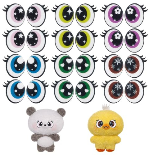 NBEADS 48 Paare 6 Stil Filzaugen zum Basteln, 2.9cm Plüsch Tiere machen Augen Filzaugen mit Wimpern Große Häkelaugen für DIY Häkeln Tier machen Handwerk