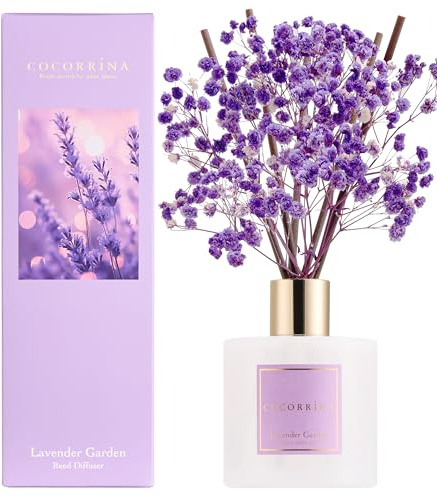 COCORRÍNA Diffuseur d'parfum d'ambiance Reed avec 8 bâtonnets parfumés 200 ml, lavande jardin, naturel, durable, maison