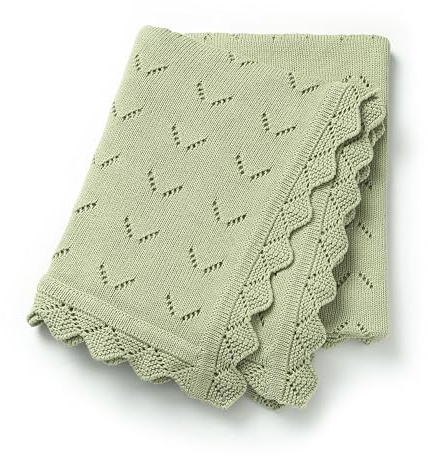 Loyfoky Coperta lavorata a maglia per bambini, 100% cotone, morbida, traspirante, per bambini, neonati, fascia, lettino, verde, 100 x 80 cm